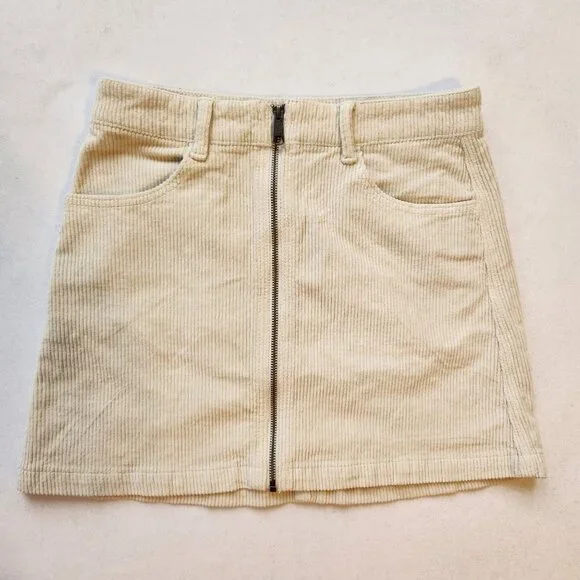 American Eagle Super Hi-Rise A-Line Corduroy Mini Skirt Zipper Mauve Cream Cute - Picture 4 of 12